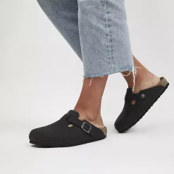 BIRKENSTOCK Boston Clogs Anthracite Wool - Flat Shoes for Women