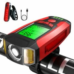 BIKIGHT Bike Light Set 3-in-1 350LM Headlight Speed Meter Horn With 4 Modes Taillight Bicycle Warnin